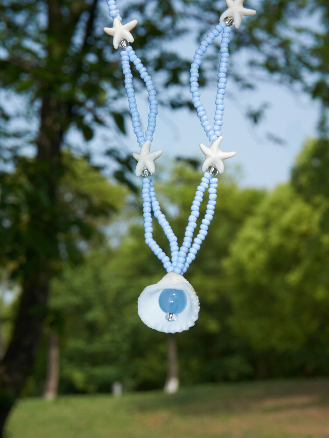 Double-Layered Shell Starfish Beaded Necklace,Lumivault.