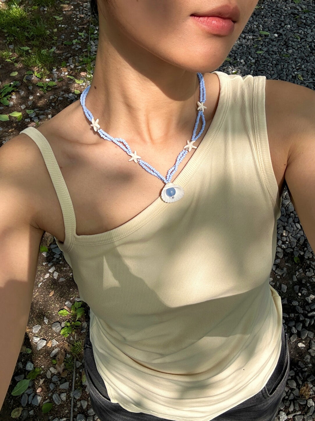 Double-Layered Shell Starfish Beaded Necklace,Lumivault.