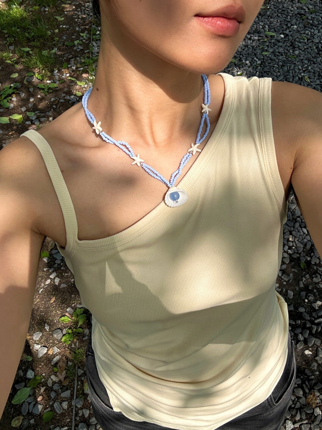 Double-Layered Shell Starfish Beaded Necklace,Lumivault.