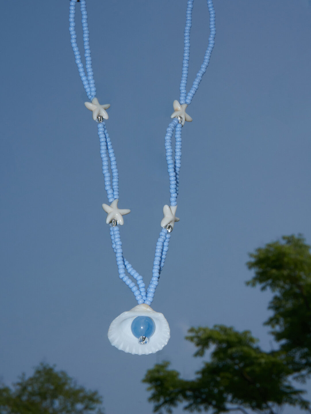 Double-Layered Shell Starfish Beaded Necklace,Lumivault.