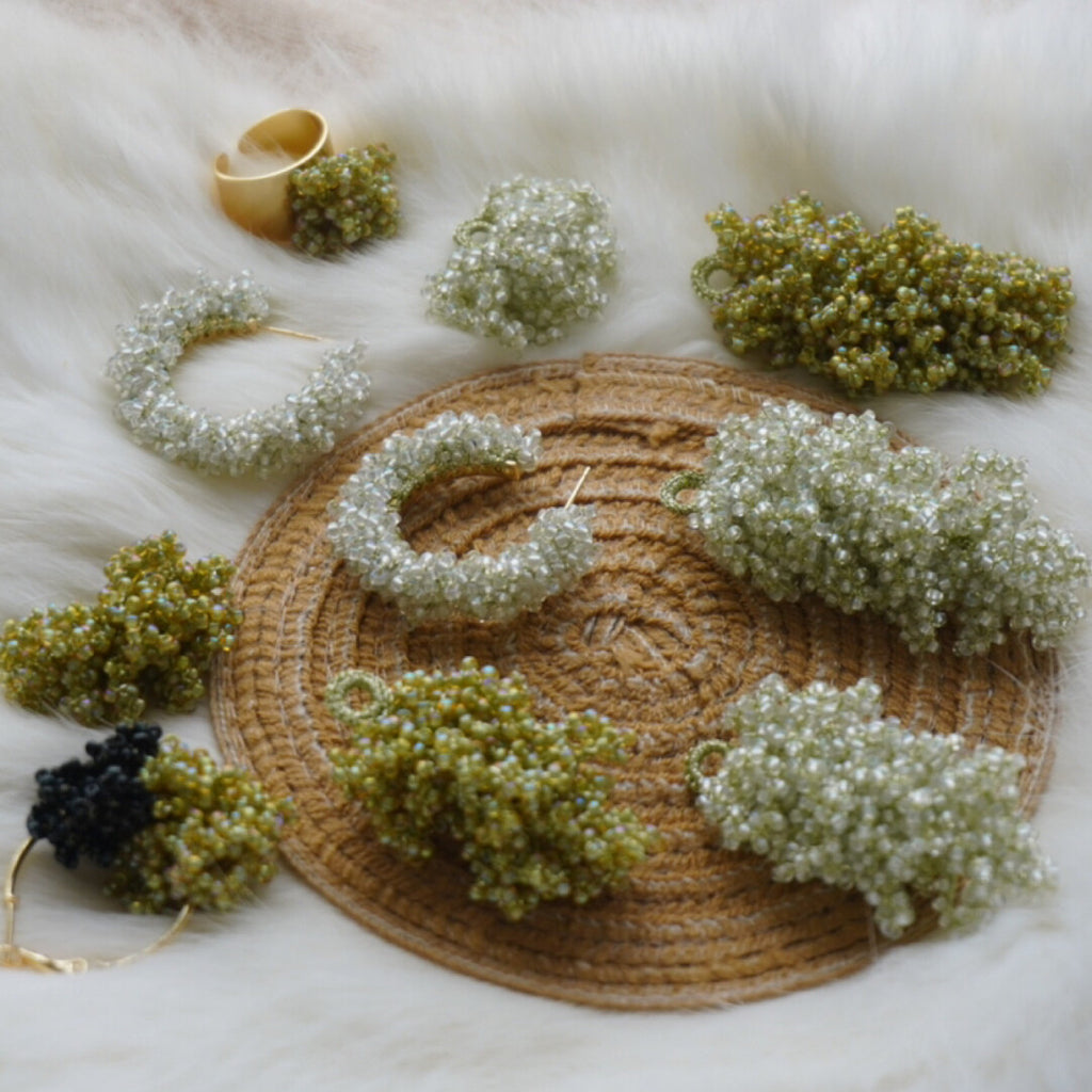 Early Spring MIYUKI Beaded Jewelry,Mugwort Green Big C Circles / Studs,Lumivault.