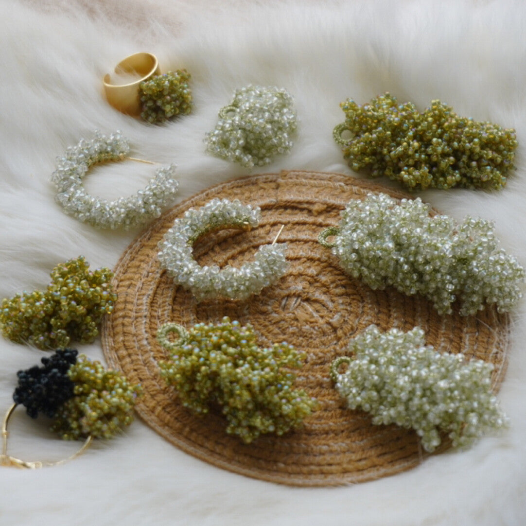 Early Spring MIYUKI Beaded Jewelry,Mugwort Green Big C Circles / Studs,Lumivault.