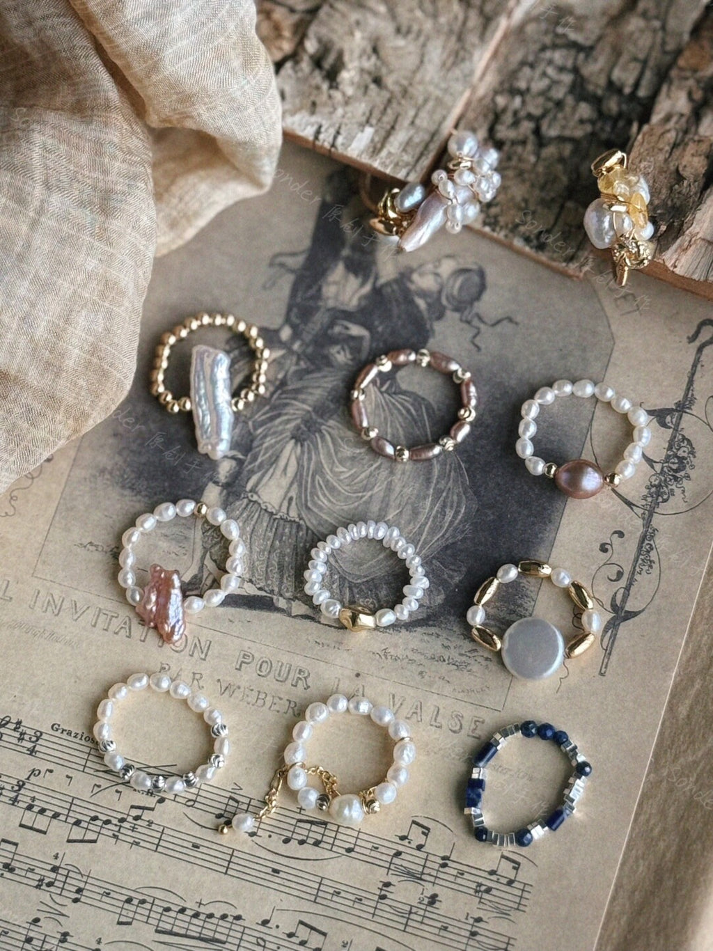 Elastic Baroque Pearl Raw Stone Ring,Lumivault.
