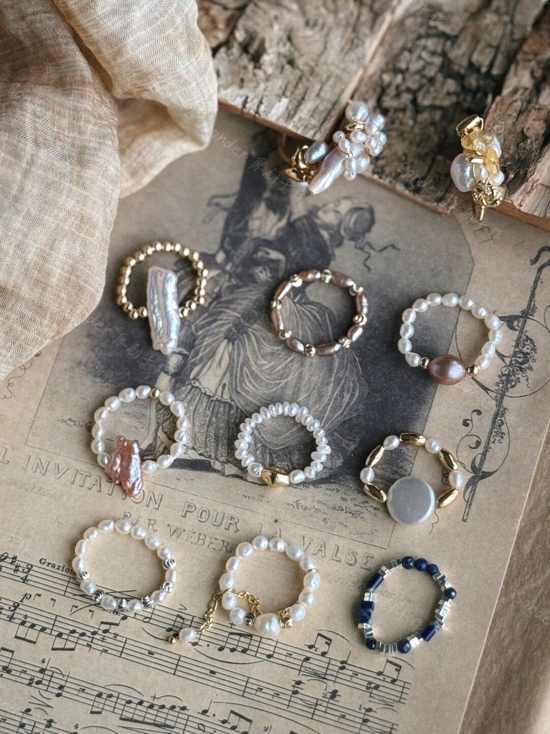 Elastic Baroque Pearl Raw Stone Ring,Lumivault.