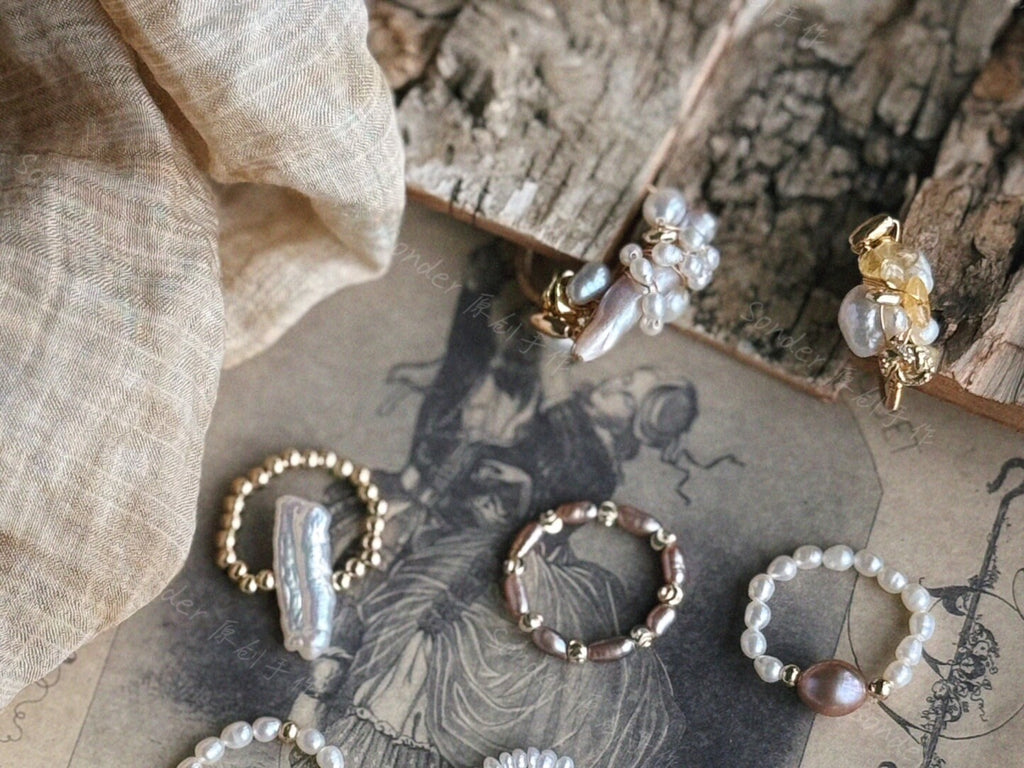 Elastic Baroque Pearl Raw Stone Ring,Lumivault.