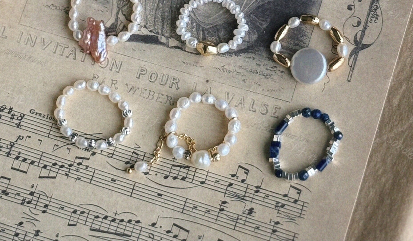 Elastic Baroque Pearl Raw Stone Ring
