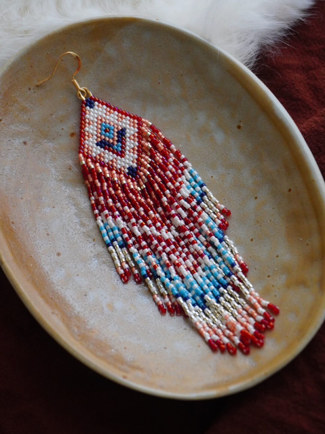 Ethnic Style Red and Blue MIYUKI Beaded Earrings,Hooks,Lumivault.