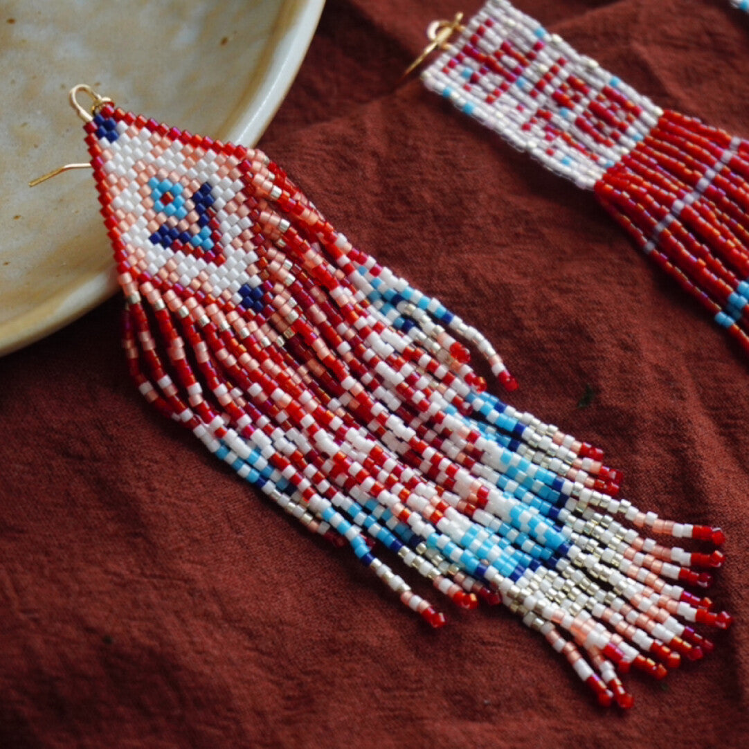 Ethnic Style Red and Blue MIYUKI Beaded Earrings,Lumivault.