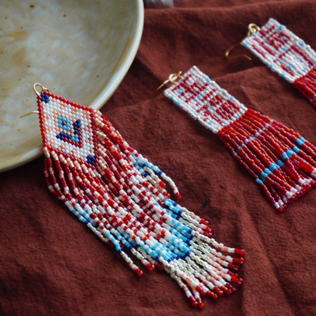 Ethnic Style Red and Blue MIYUKI Beaded Earrings,Lumivault.