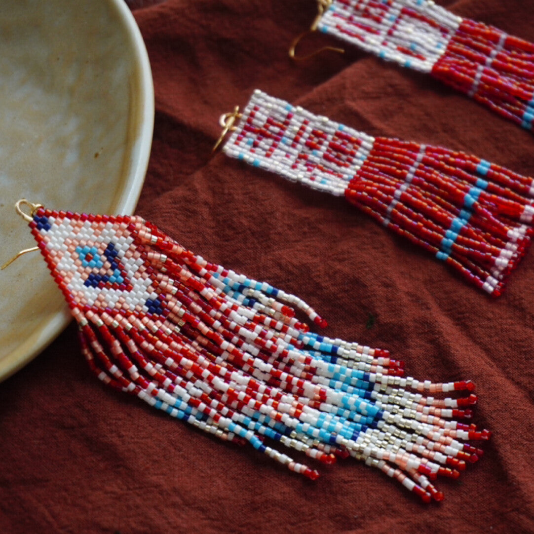 Ethnic Style Red and Blue MIYUKI Beaded Earrings,Lumivault.