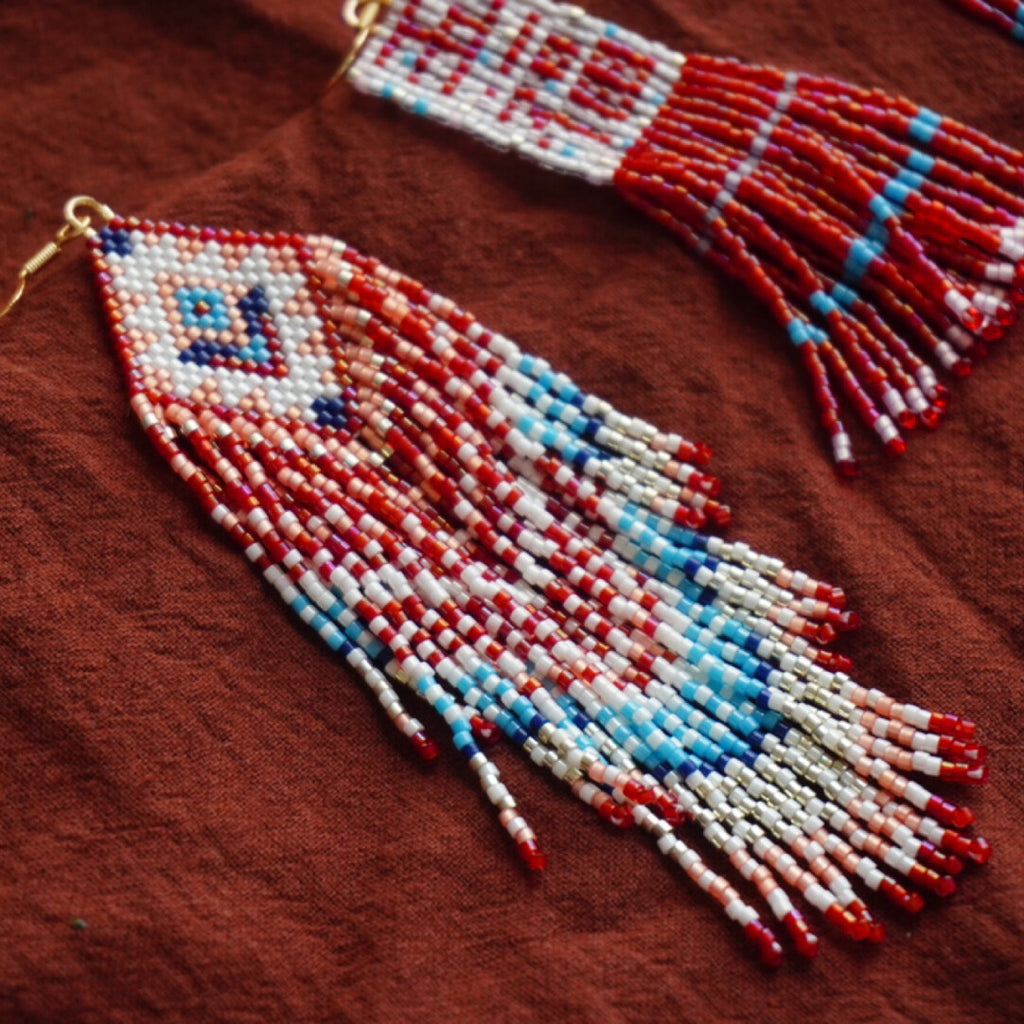 Ethnic Style Red and Blue MIYUKI Beaded Earrings,Lumivault.