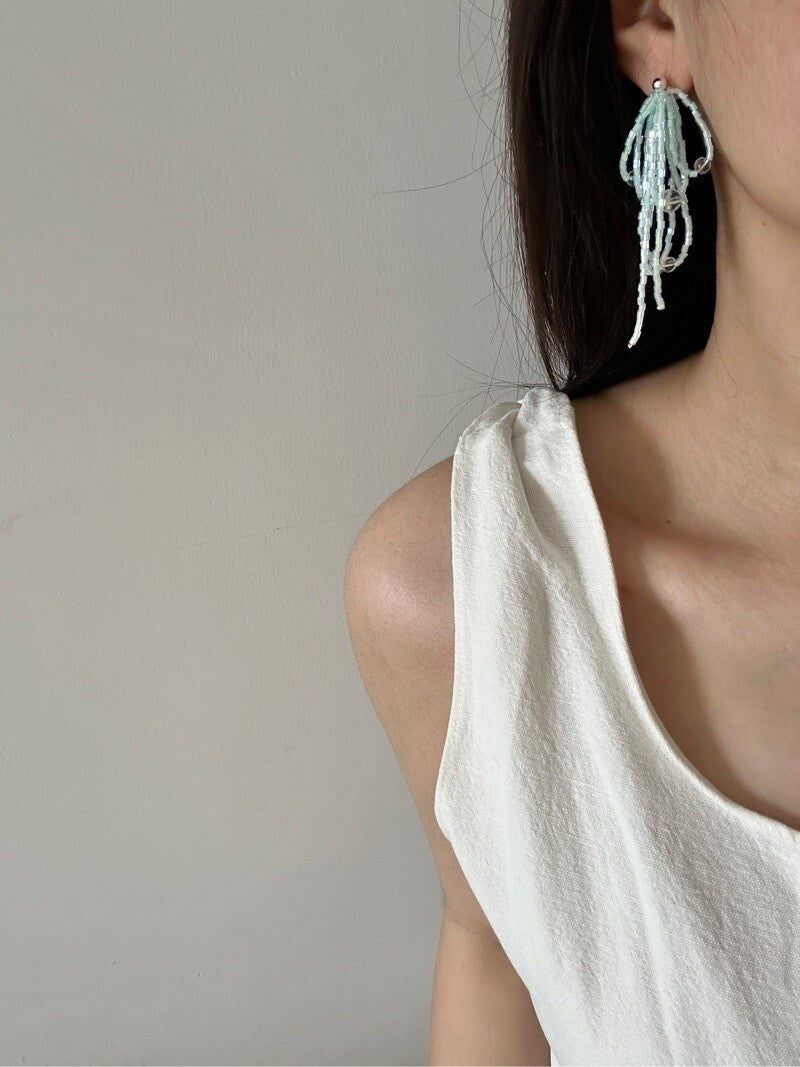 Fairy Beads Tassel Earrings,Blue / Studs,Lumivault.