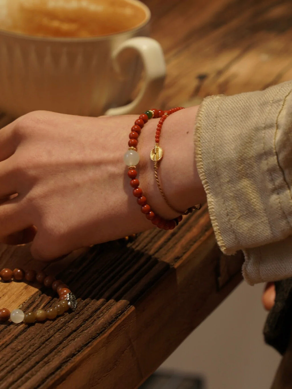 Fireworks Stars South Red Agate Beaded Bracelet,Lumivault.