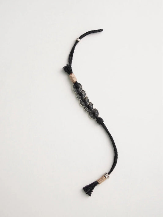 Five Blessings Silver Coins Braided Beaded Bracelet - Lumivault