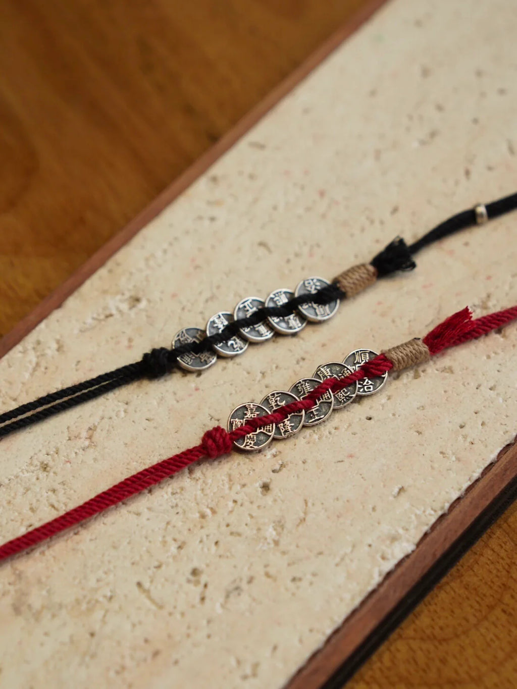 Five Blessings Silver Coins Braided Beaded Bracelet,Lumivault.