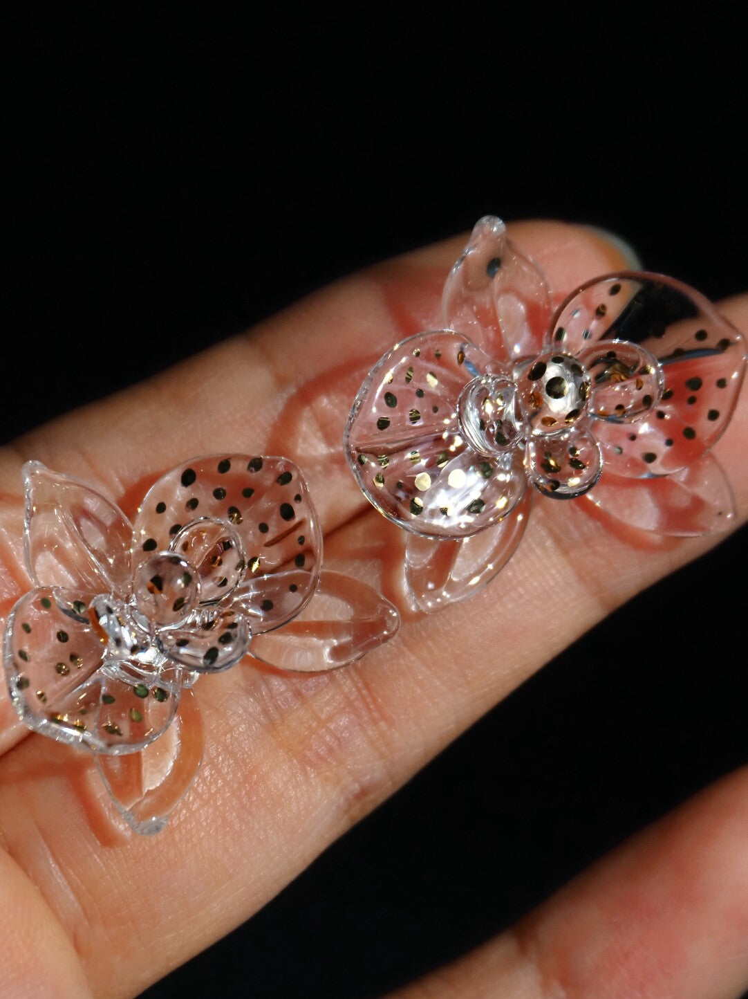 Flamework Glass Orchid Earrings