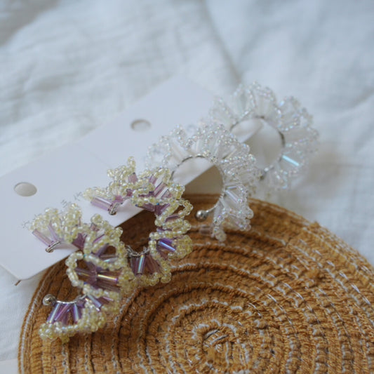 Flower Crochet MIYUKI Beaded Earrings,Purple,Lumivault.