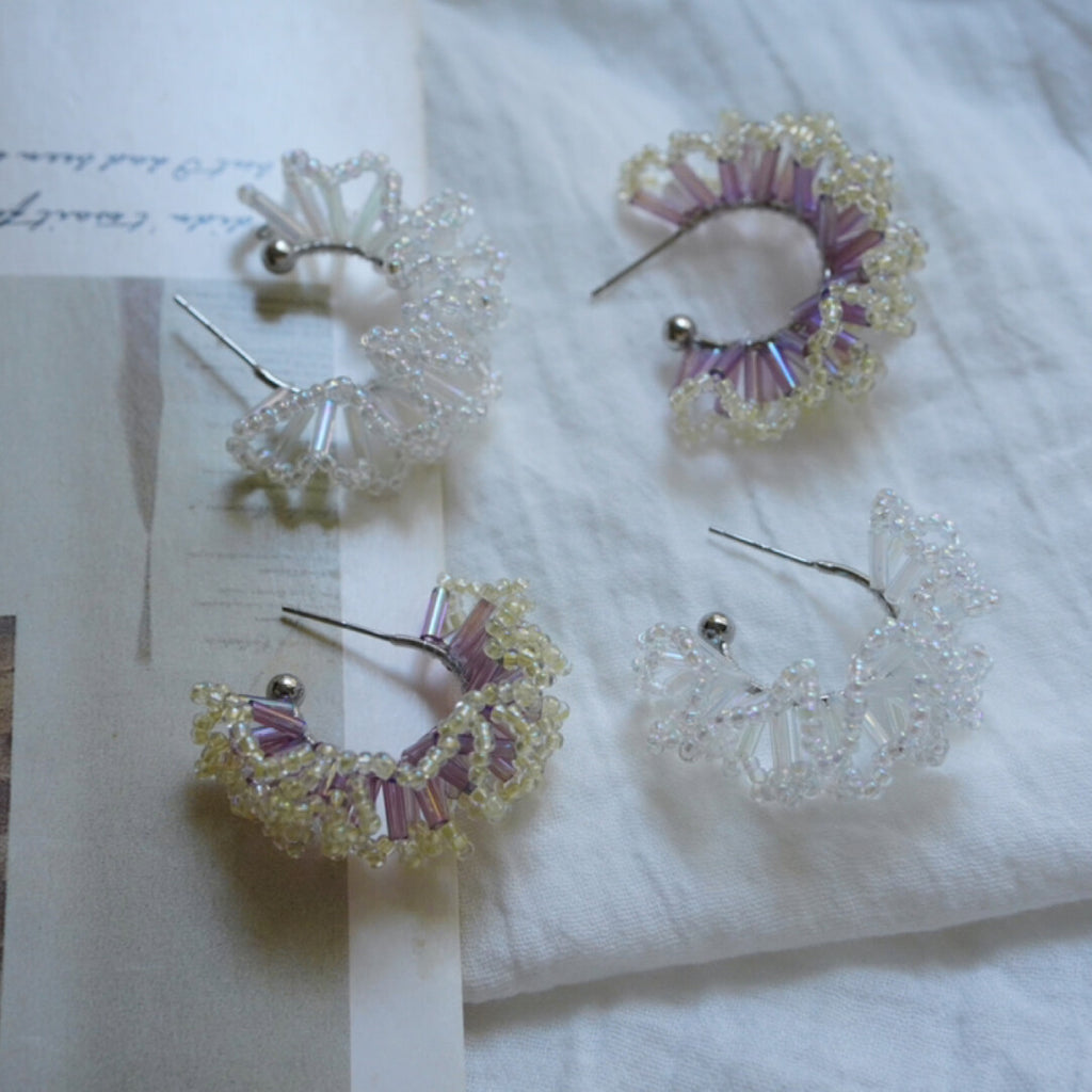 Flower Crochet MIYUKI Beaded Earrings,Lumivault.