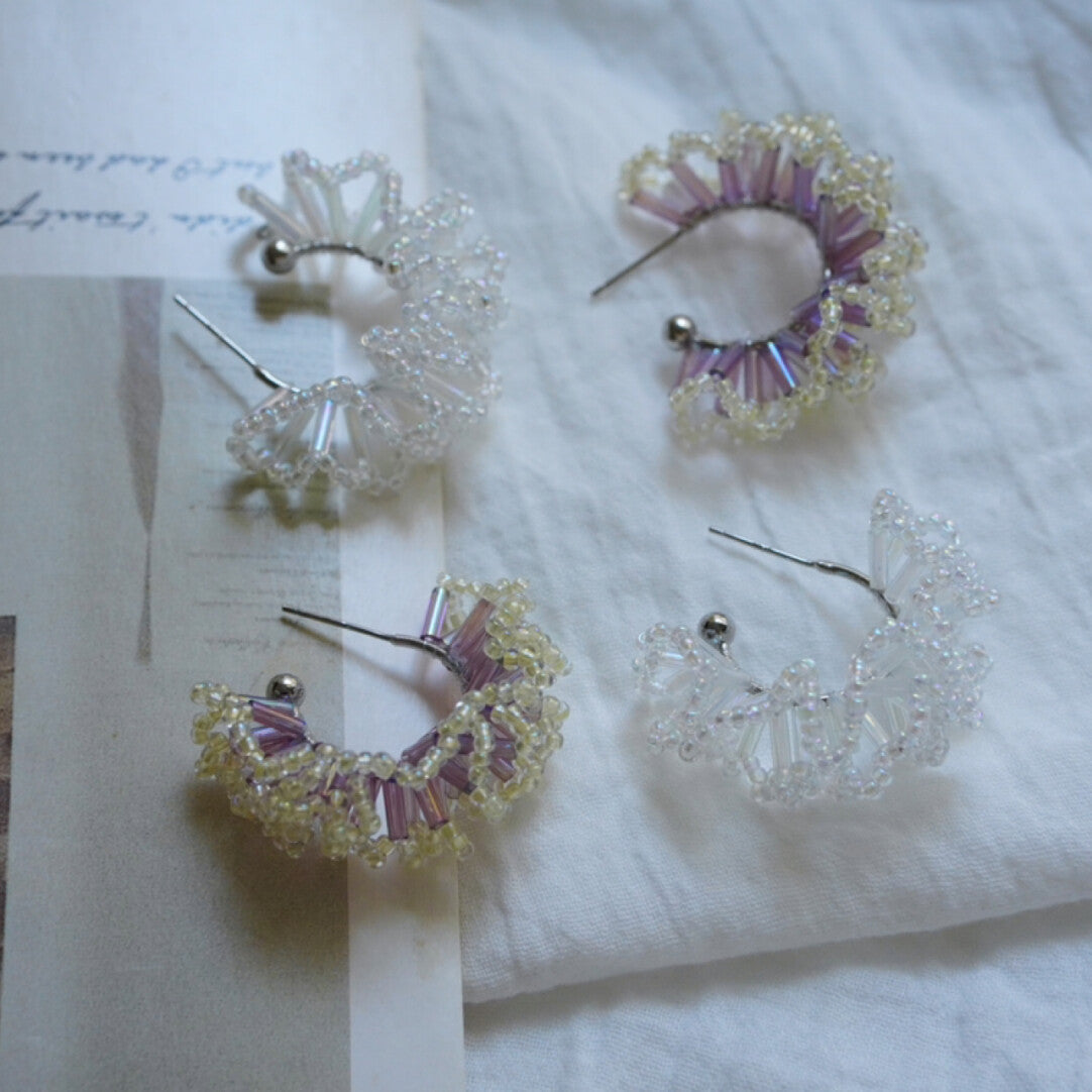 Flower Crochet MIYUKI Beaded Earrings,Lumivault.