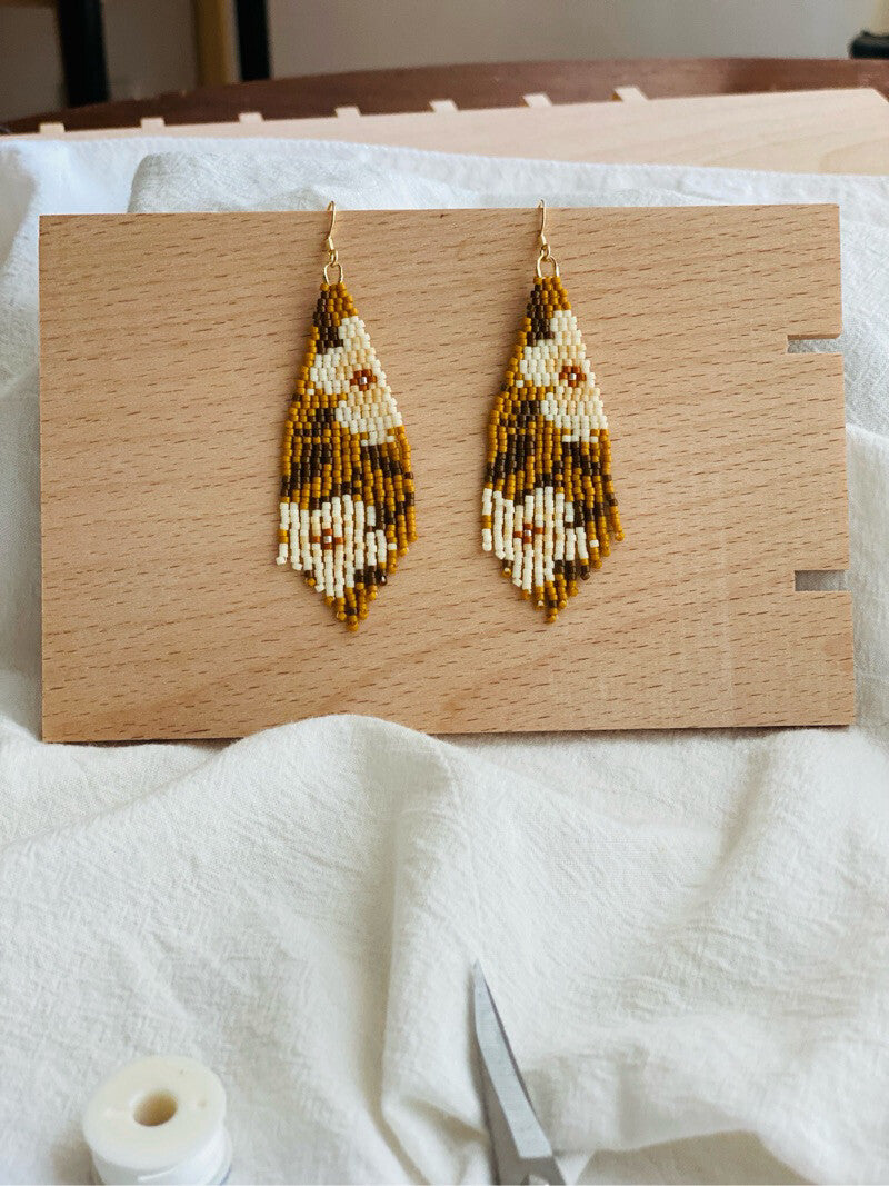 Flower MIYUKI Beaded Earrings,Brown Yellow 1.0 / Hooks,Lumivault.