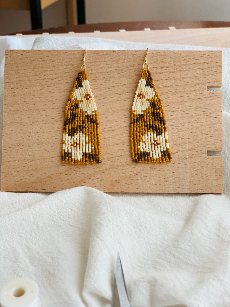 Flower MIYUKI Beaded Earrings,Brown Yellow 2.0 / Hooks,Lumivault.