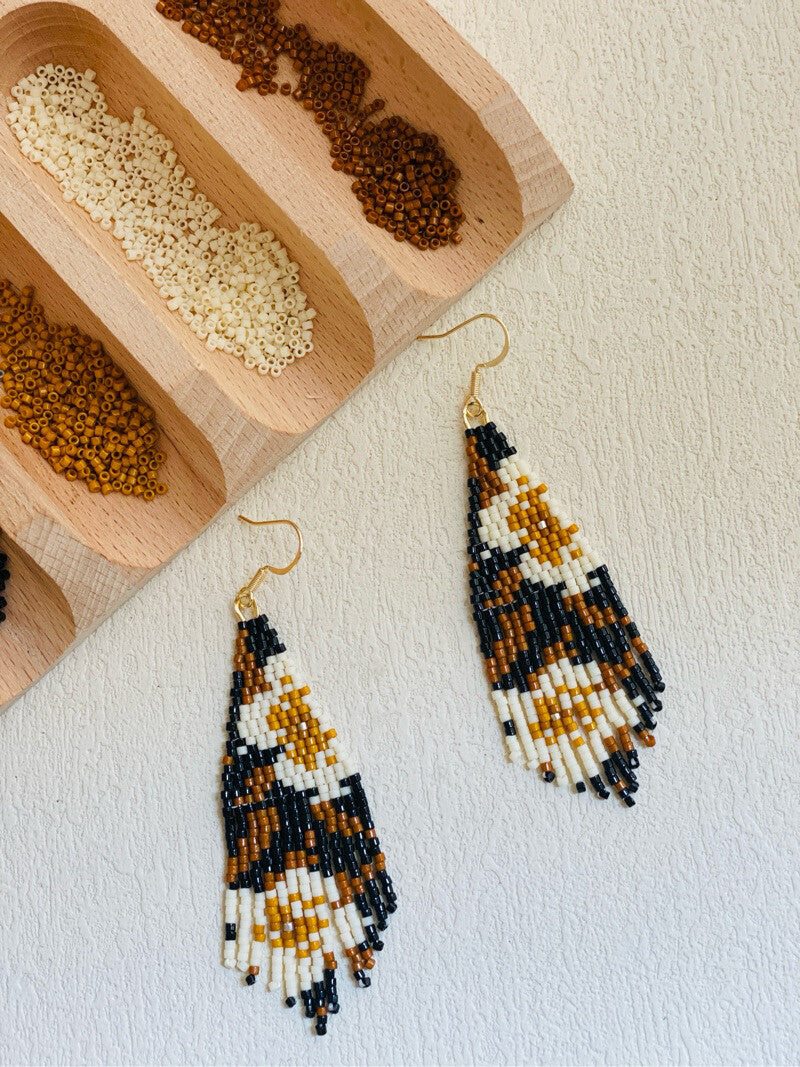 Flower MIYUKI Beaded Earrings,Beige Flowers 1.0 / Hooks,Lumivault.