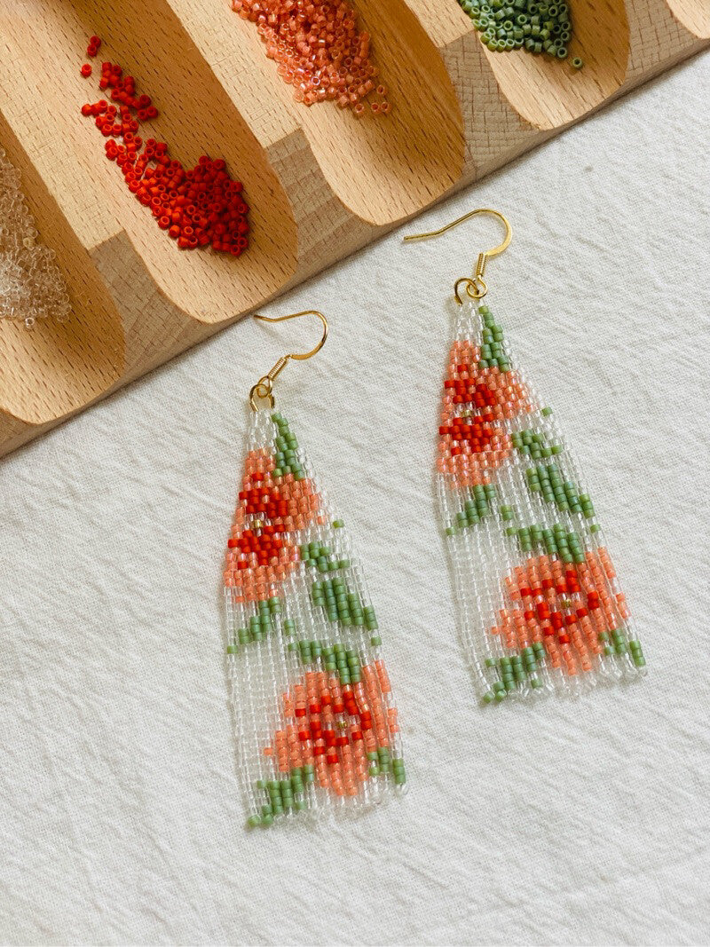 Flower MIYUKI Beaded Earrings,Watermelon Red Flower 1.0 / Hooks,Lumivault.