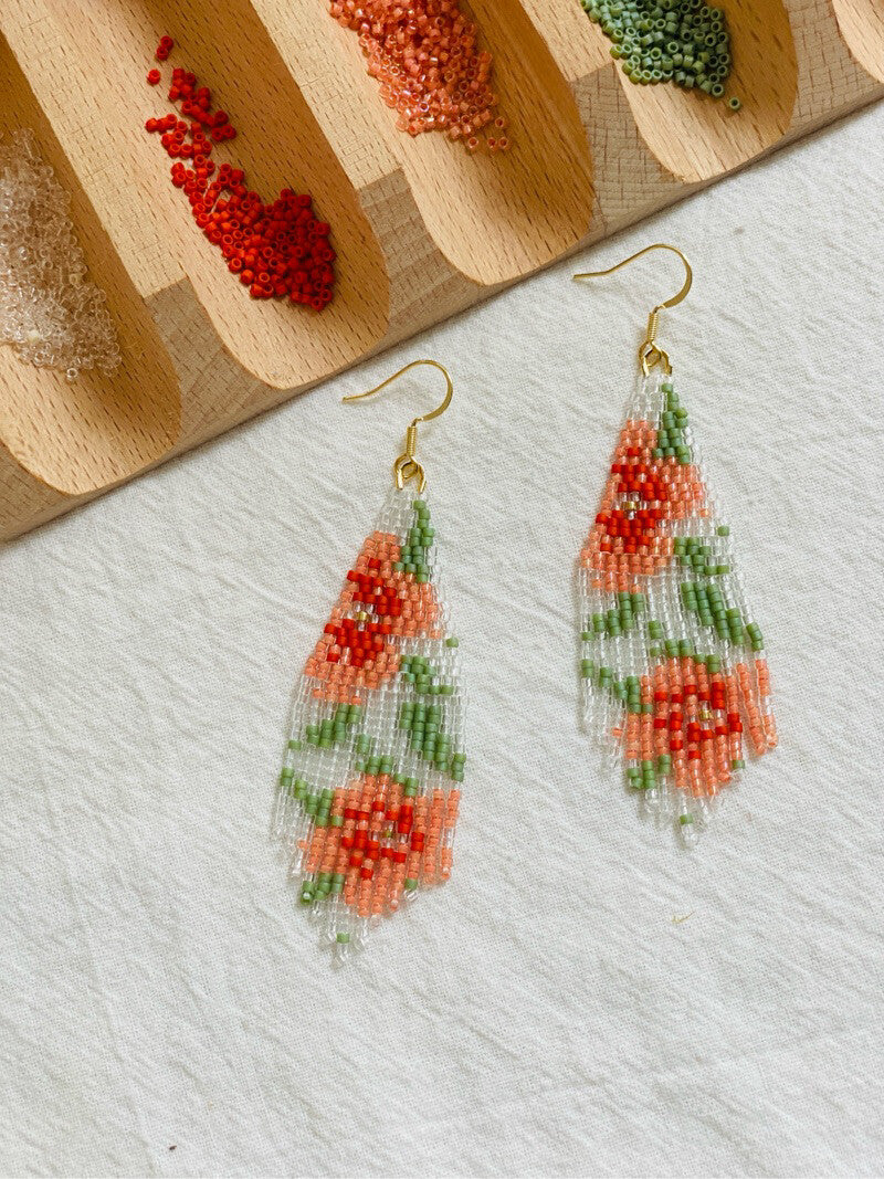 Flower MIYUKI Beaded Earrings,Watermelon Red Flower 2.0 / Hooks,Lumivault.