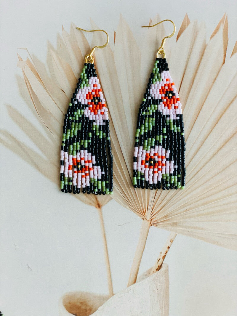 Flower MIYUKI Beaded Earrings,Pink Purple Flowers 1.0 / Hooks,Lumivault.