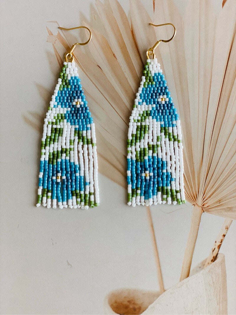 Flower MIYUKI Beaded Earrings,White 1.0 / Hooks,Lumivault.