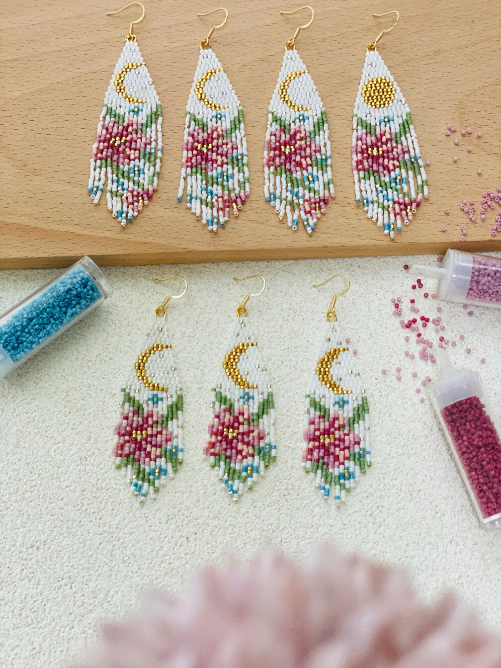Flower Moonlight MIYUKI Beaded Earrings,Lumivault.