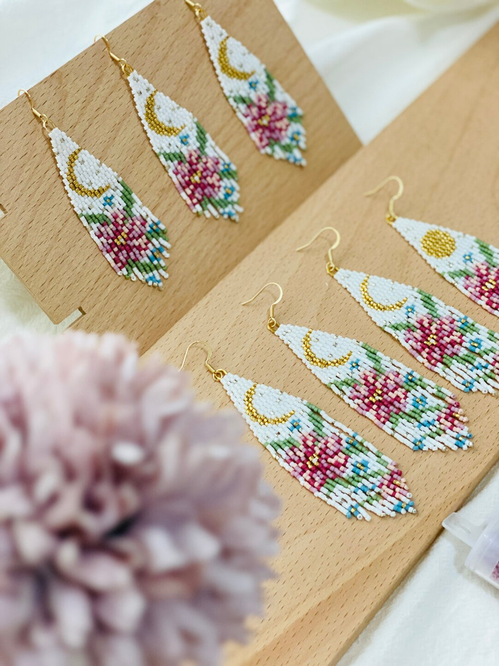 Flower Moonlight MIYUKI Beaded Earrings,Lumivault.