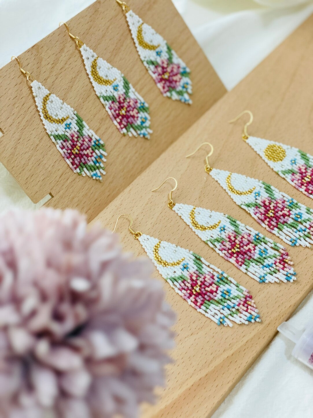 Flower Moonlight MIYUKI Beaded Earrings,Lumivault.