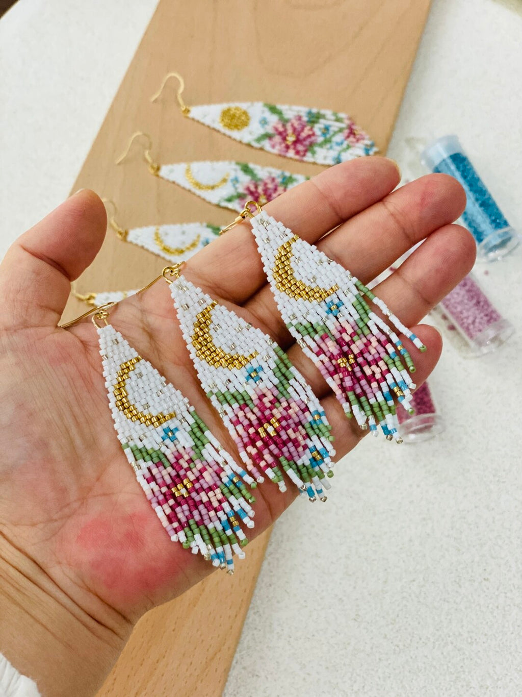 Flower Moonlight MIYUKI Beaded Earrings,White Short / Studs,Lumivault.