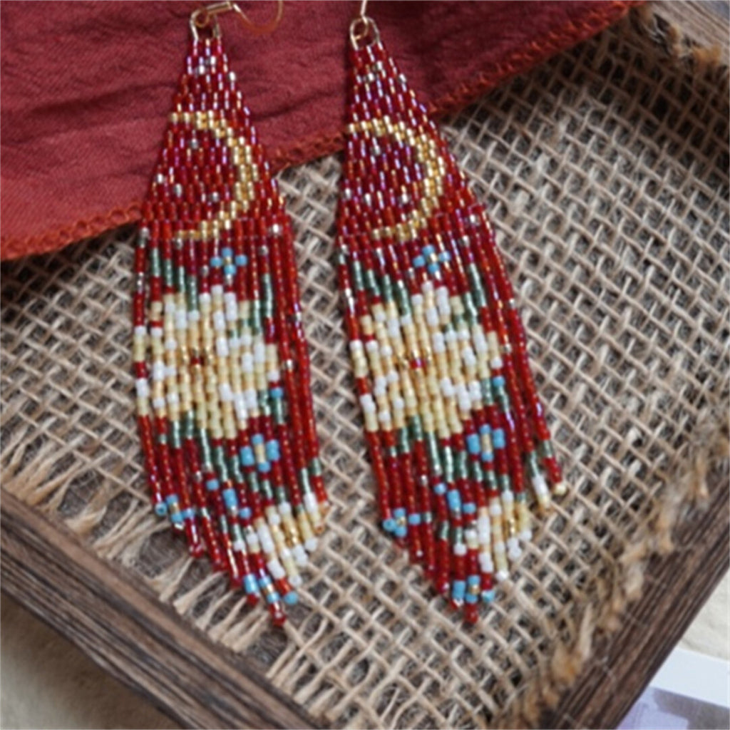 Flower Moonlight MIYUKI Beaded Earrings,Red Long / Studs,Lumivault.