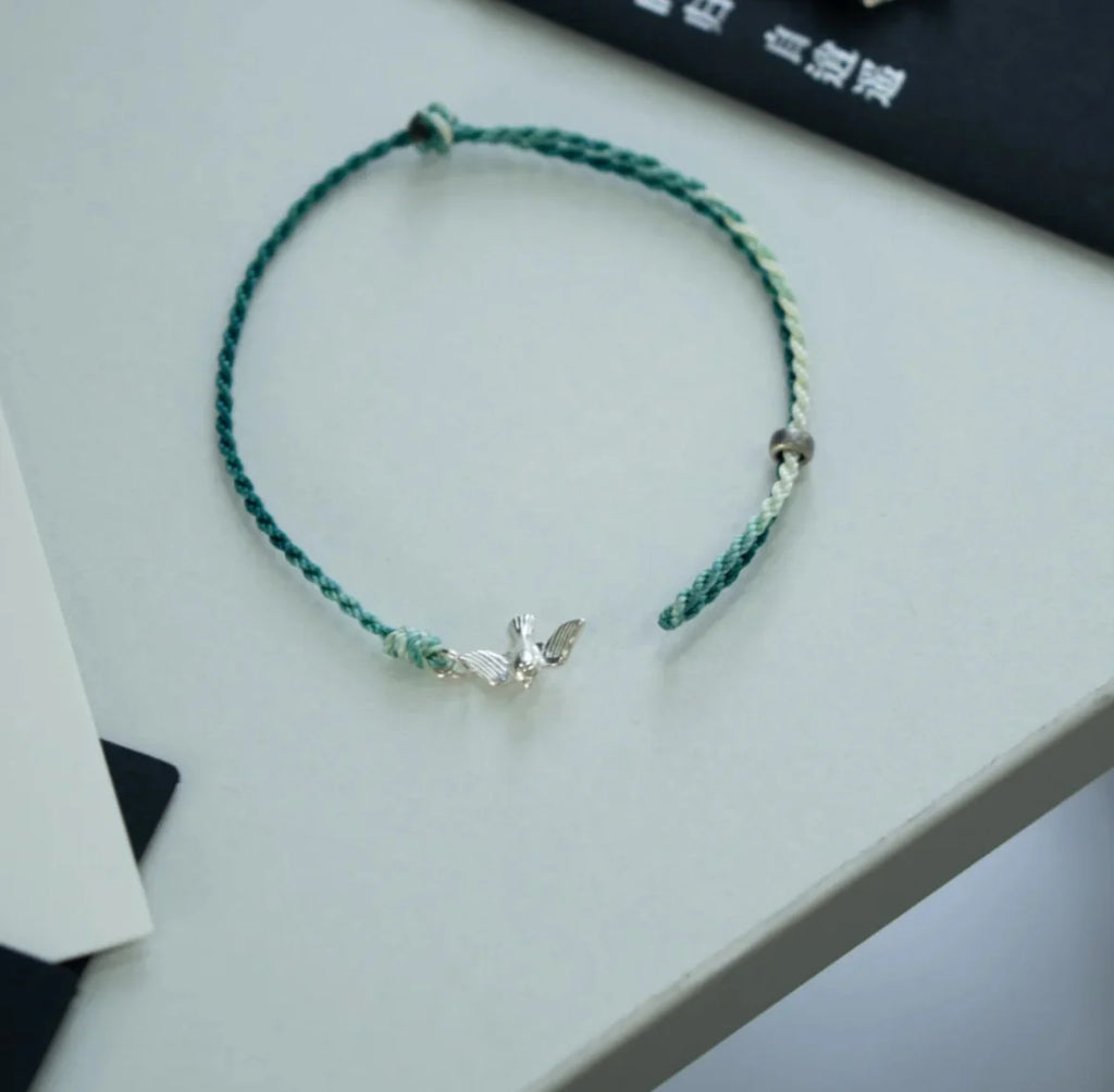 Flying Bird Silver Braided Bracelet,Lumivault.