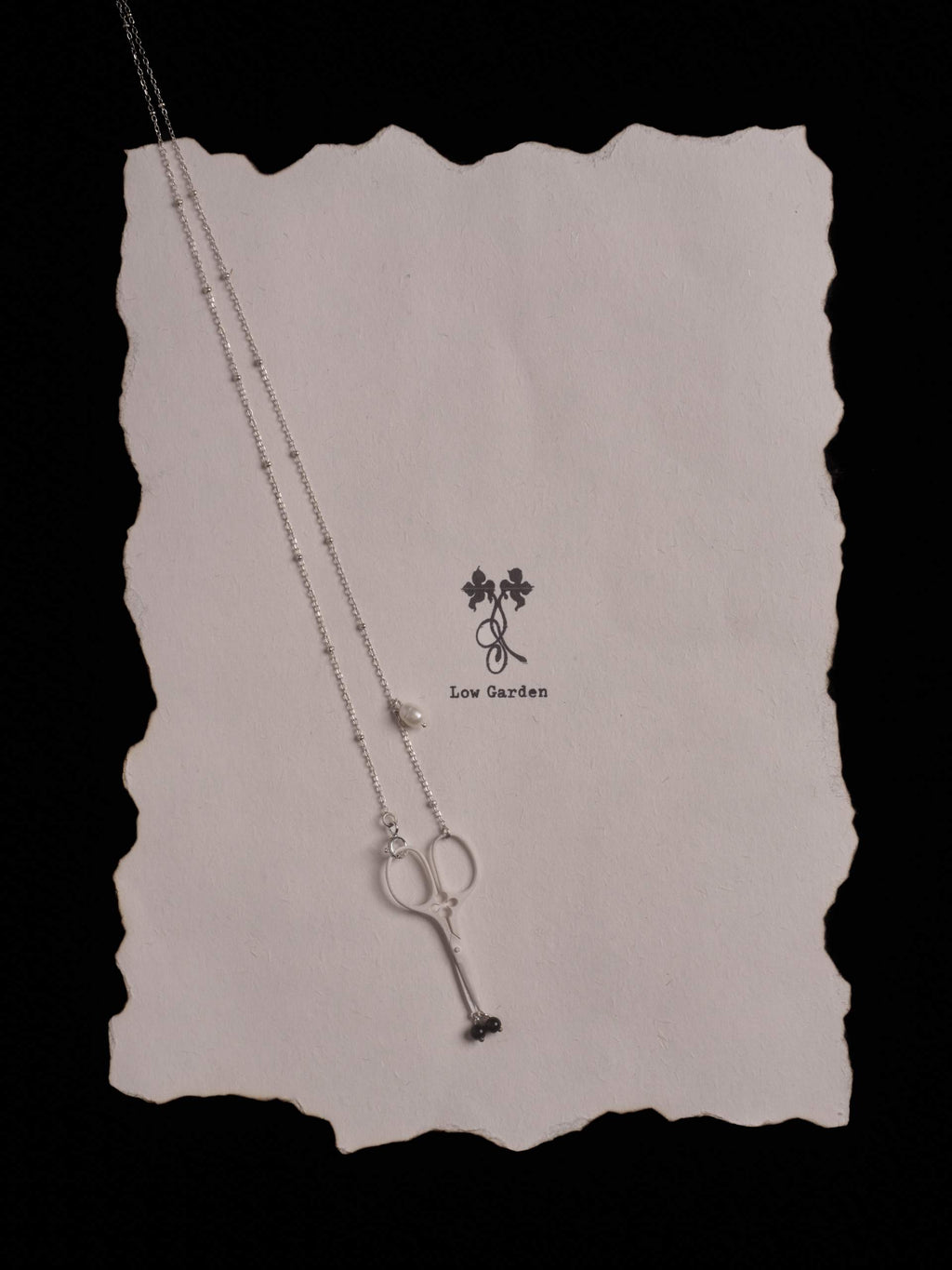 Four-Leaf Clover Scissors Obsidian Pearl Necklace,Lumivault.