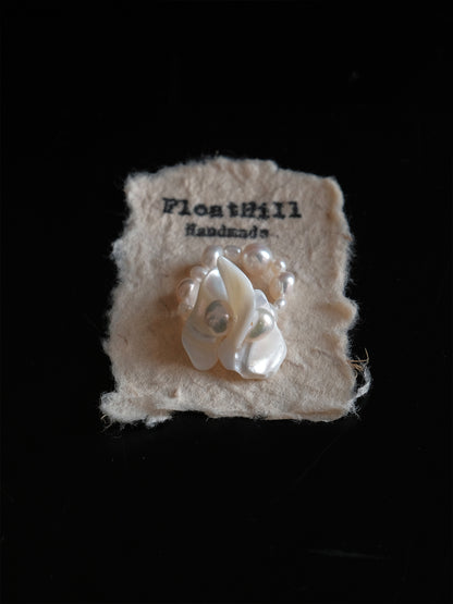 Freshwater Pearl Petal Stacked Elastic Ring