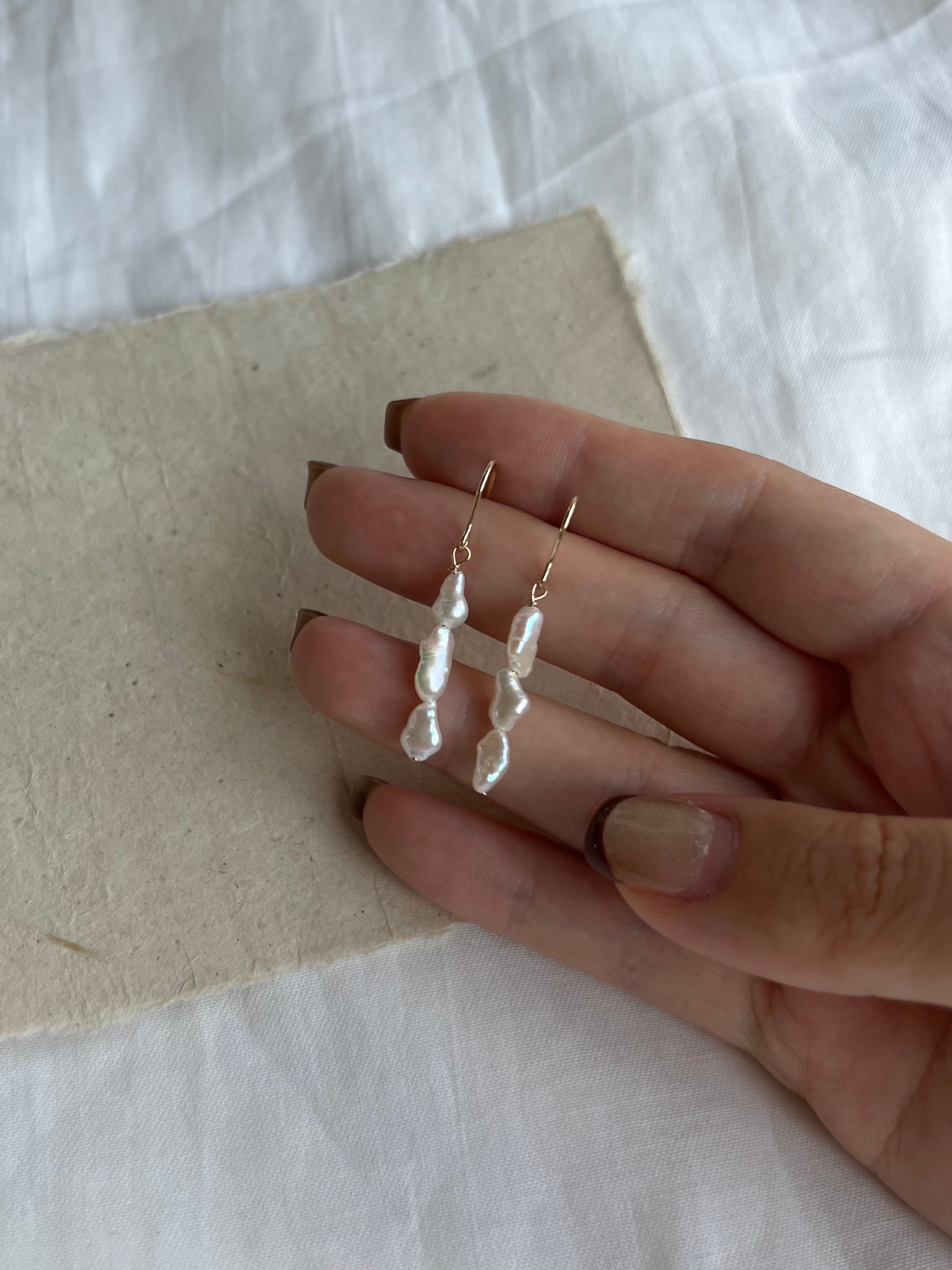 Vintage Pearl Earrings,Freshwater Keshi Pearl,Lumivault.