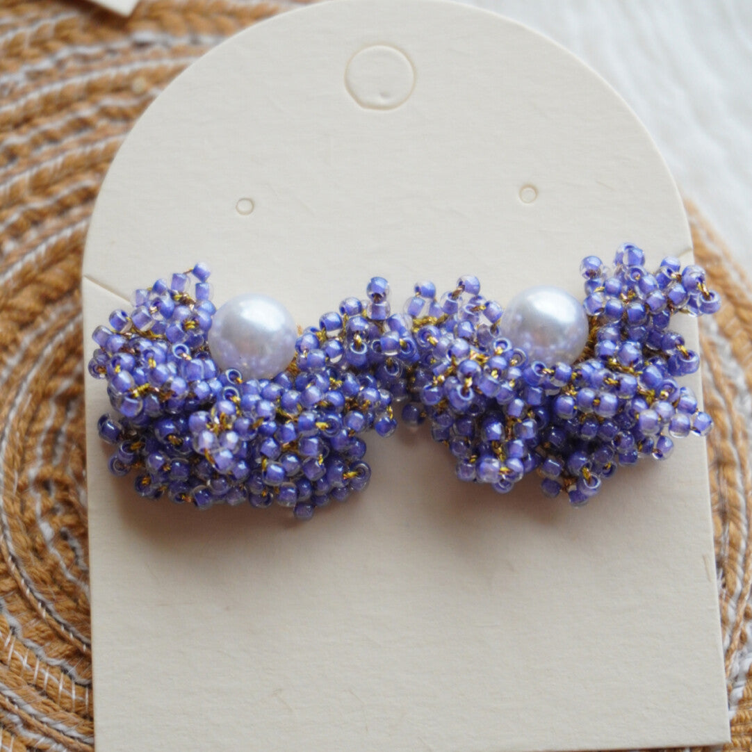 Freshwater Pearl Crochet Beaded Earrings,Jacaranda Blue Small / Studs,Lumivault.