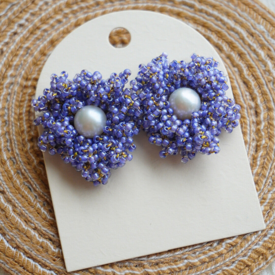 Freshwater Pearl Crochet Beaded Earrings,Jacaranda Blue Large / Studs,Lumivault.