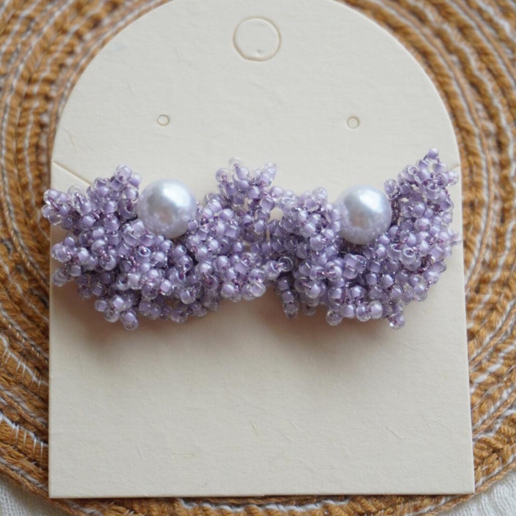 Freshwater Pearl Crochet Beaded Earrings,Lilac Purple Small / Studs,Lumivault.
