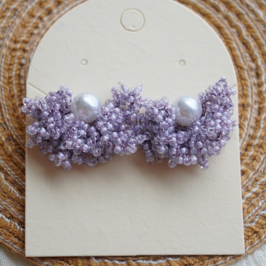 Freshwater Pearl Crochet Beaded Earrings,Lilac Purple Small / Studs,Lumivault.