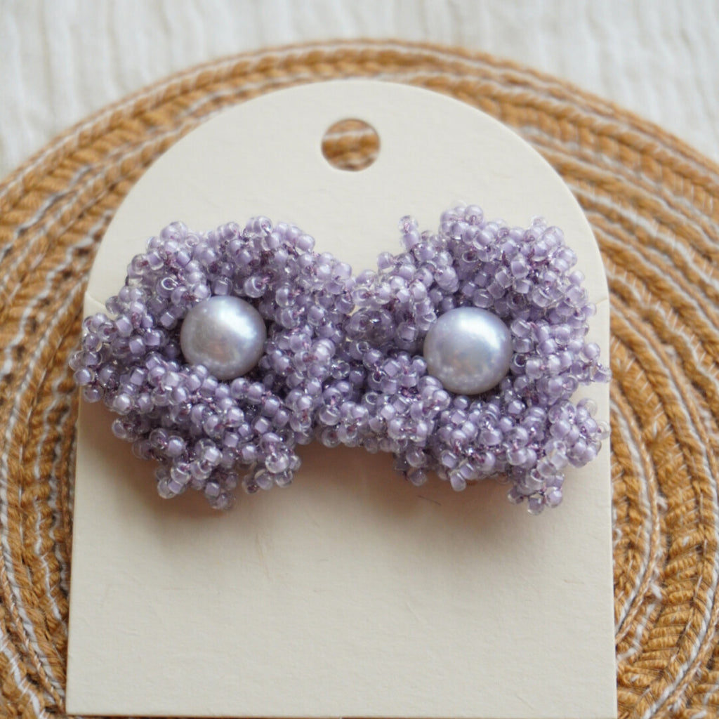 Freshwater Pearl Crochet Beaded Earrings,Lilac Purple Large / Studs,Lumivault.