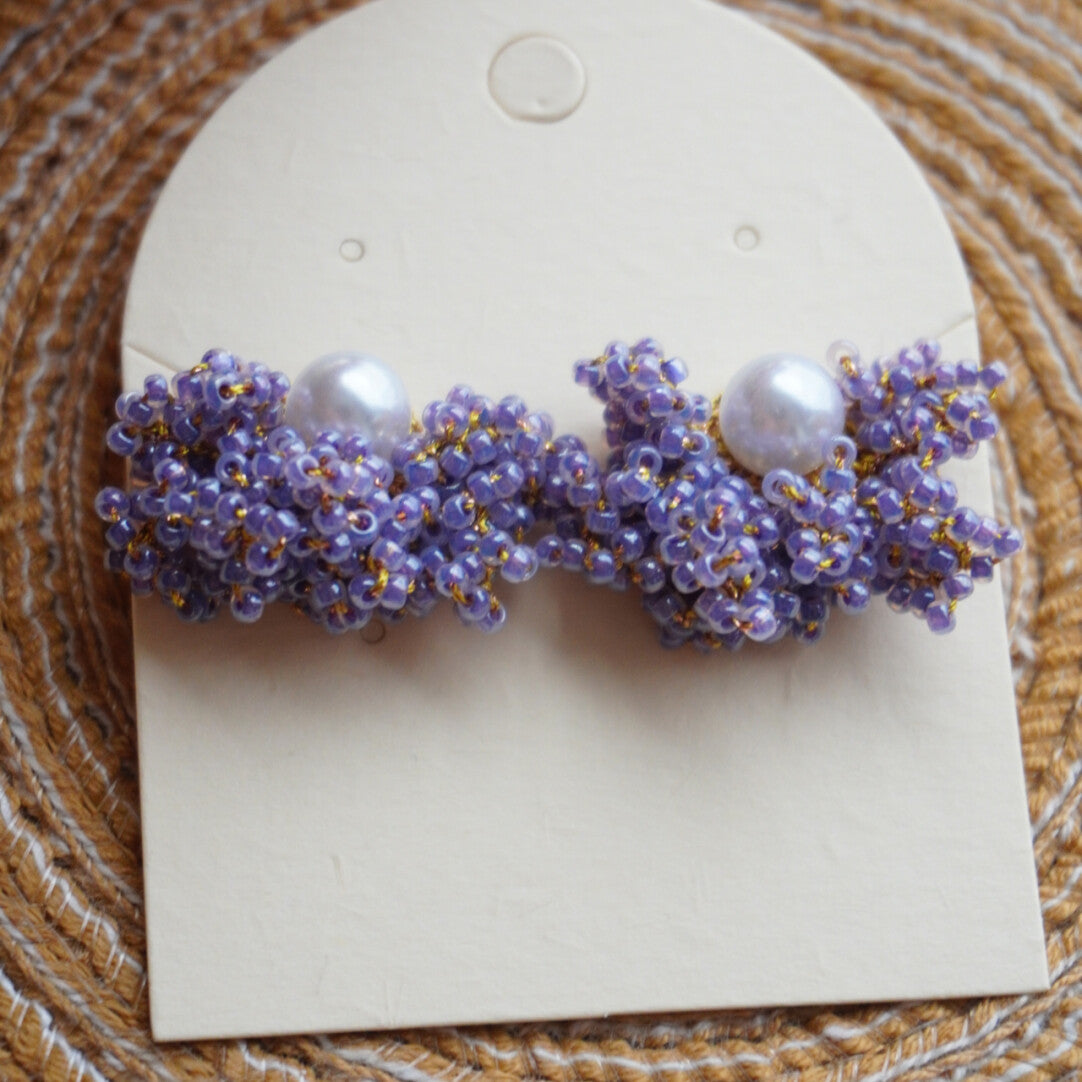 Freshwater Pearl Crochet Beaded Earrings,Lavender Purple Small / Studs,Lumivault.