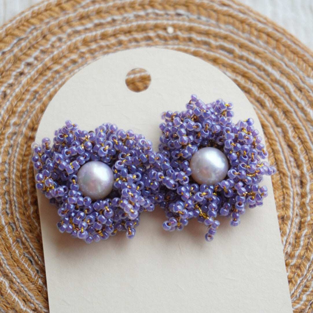 Freshwater Pearl Crochet Beaded Earrings,Lavender Purple Large / Studs,Lumivault.
