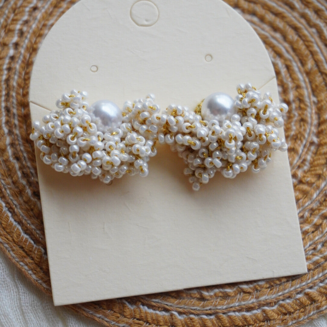 Freshwater Pearl Crochet Beaded Earrings,Pearl White Small / Studs,Lumivault.