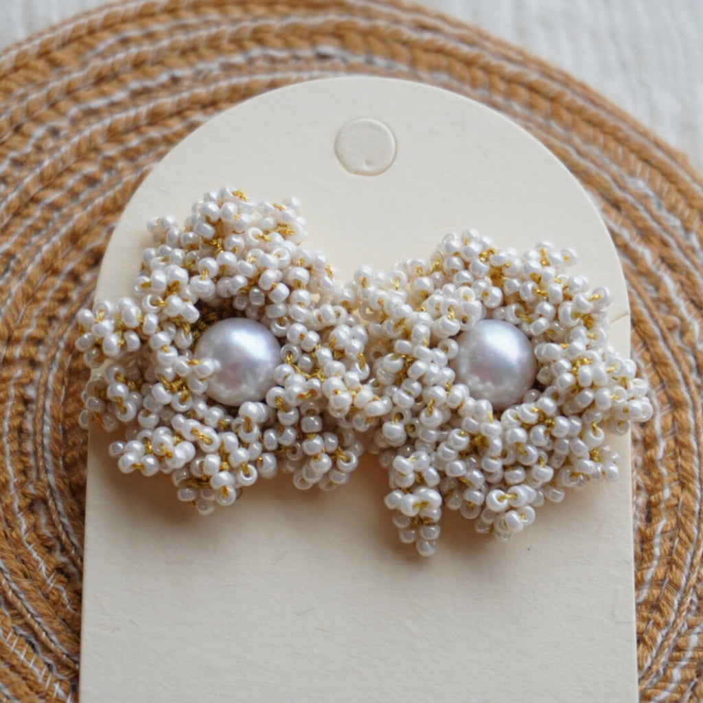 Freshwater Pearl Crochet Beaded Earrings,Pearl White Large / Studs,Lumivault.
