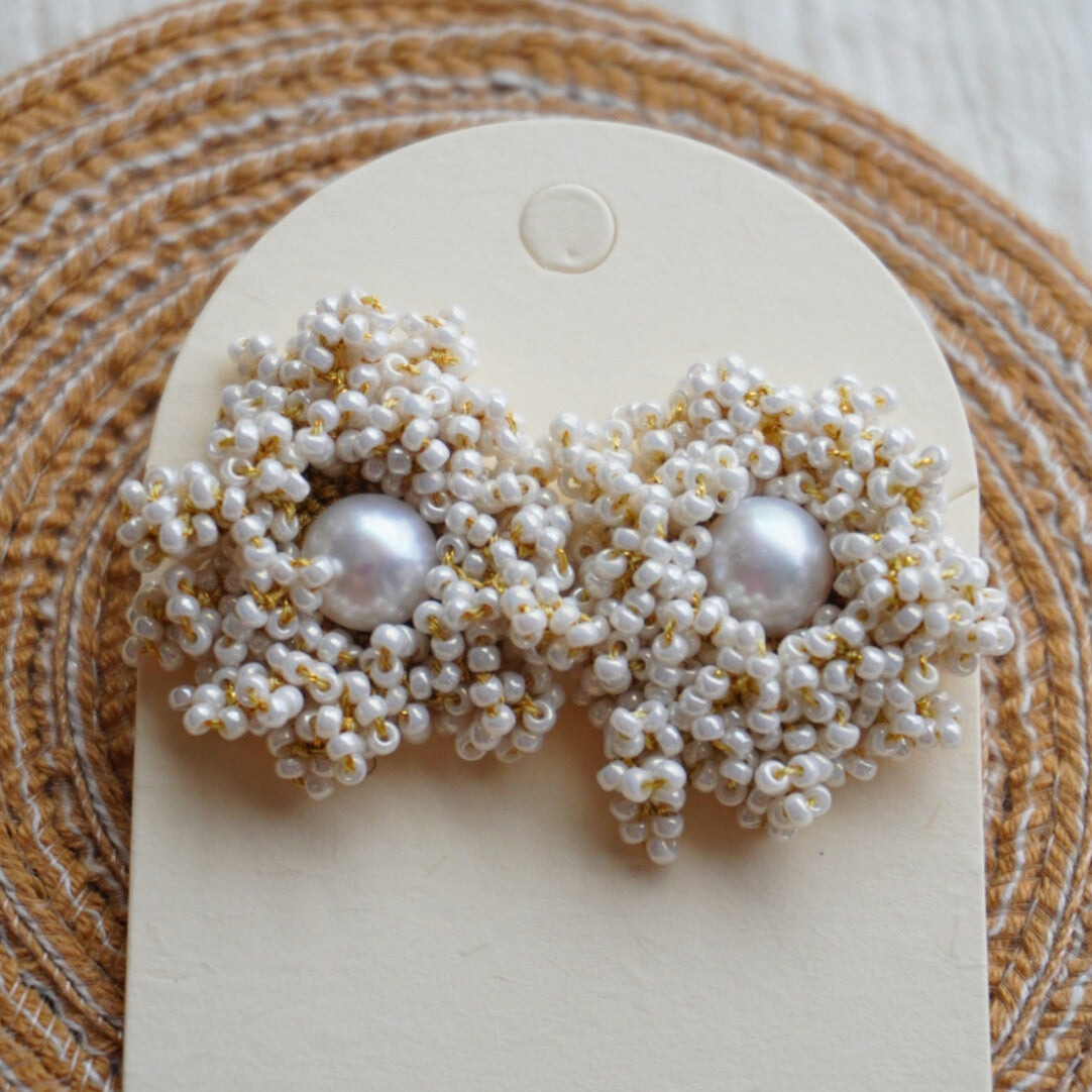 Freshwater Pearl Crochet Beaded Earrings,Pearl White Large / Studs,Lumivault.