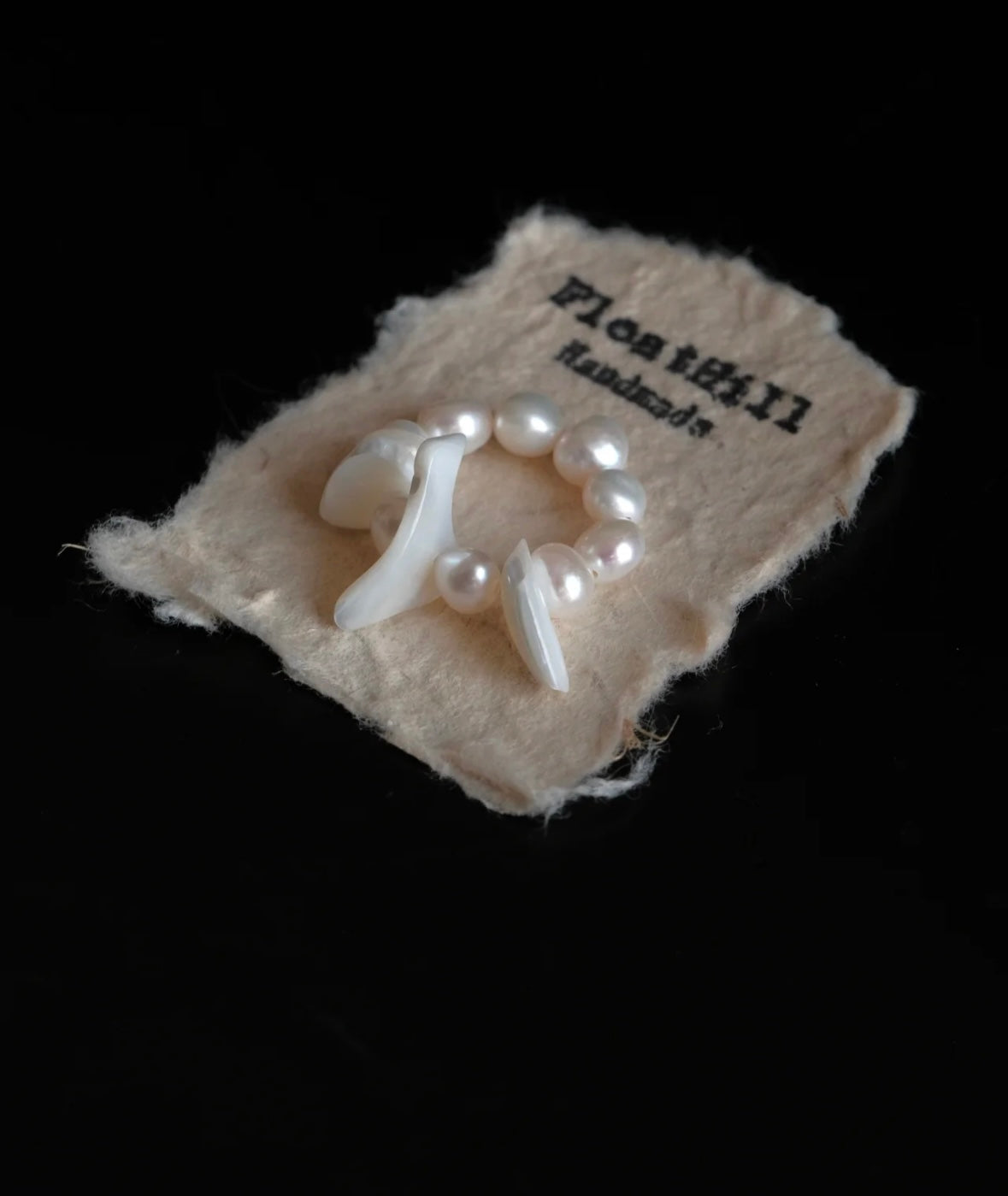 Freshwater Pearl Petal Stacked Elastic Ring,B,Lumivault.